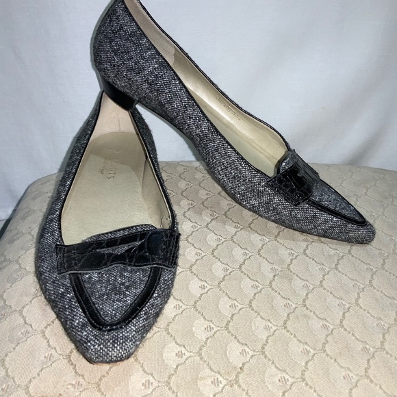 Talbots Ballet Flats Loafers Shoes Size 8.5B Black White tweed leather sole - Picture 1 of 8